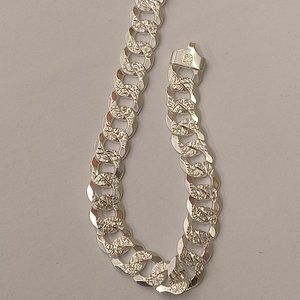 925 Sterling Silver Cuban Diamond Cut Men Bracelet